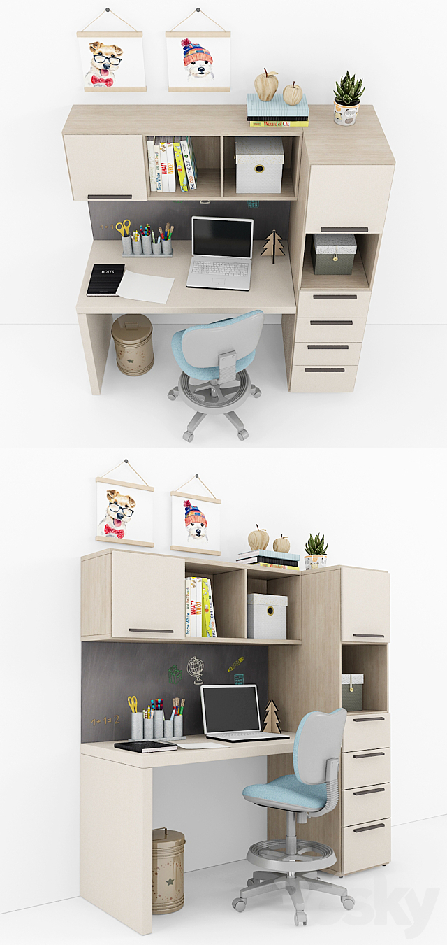 Writing desk and decor for a child 10 3DSMax File - thumbnail 2