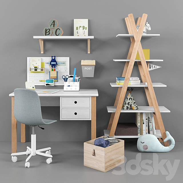 Writing desk and decor for a child 14 3ds Max - thumbnail 1