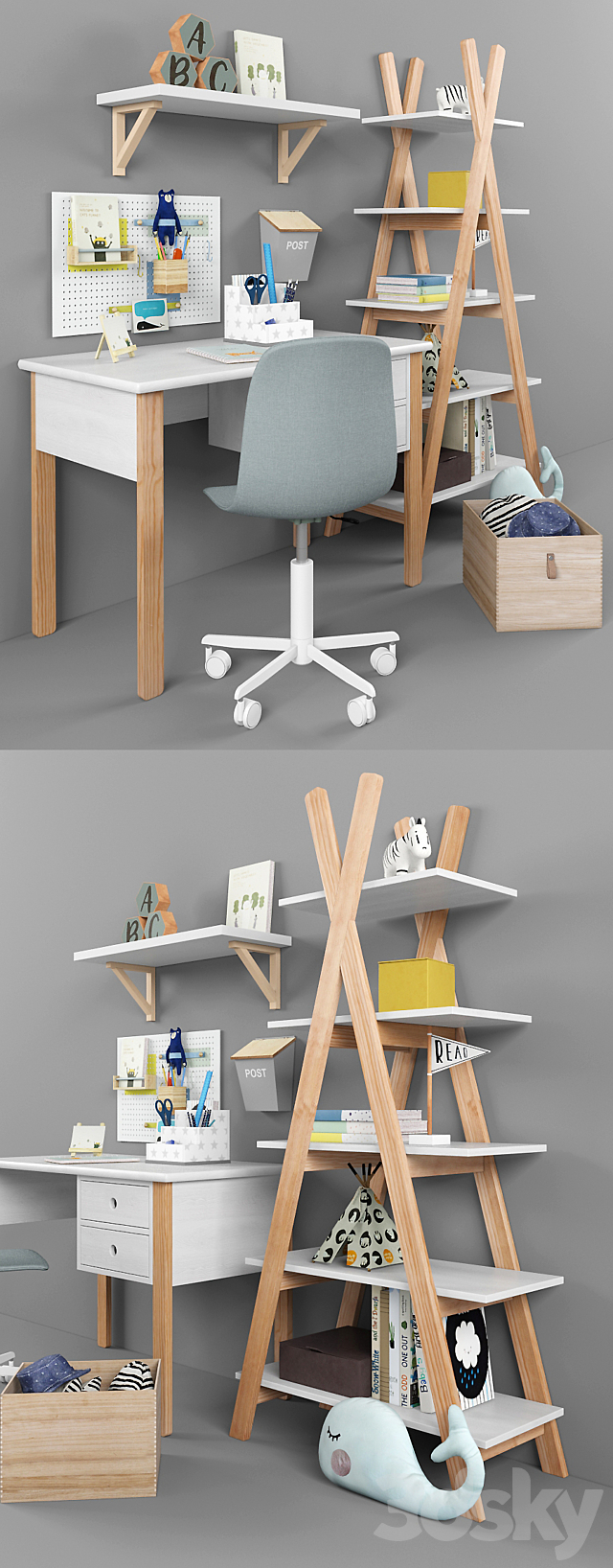 Writing desk and decor for a child 14 3ds Max - thumbnail 2