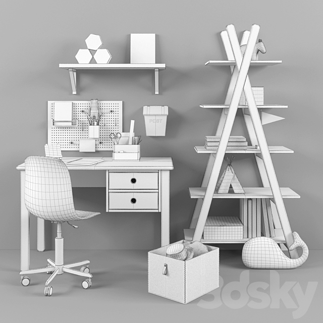 Writing desk and decor for a child 14 3ds Max - thumbnail 3