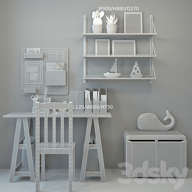 Writing desk and decor for a child 4 3ds Max - thumbnail 3