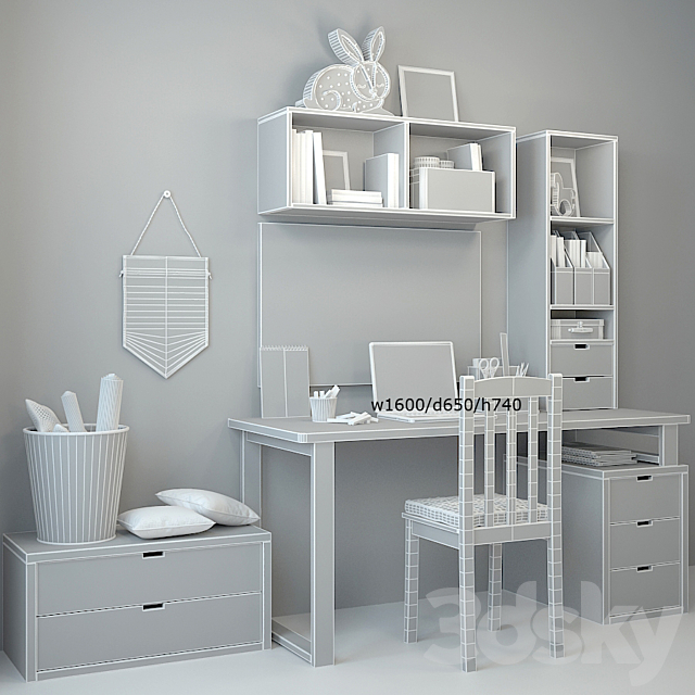 Writing desk and decor for a child 5 3DSMax File - thumbnail 3