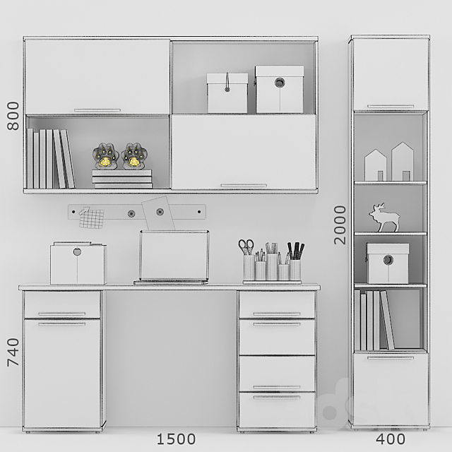 Writing desk and decor for a child 8 3DS Max Model - thumbnail 3