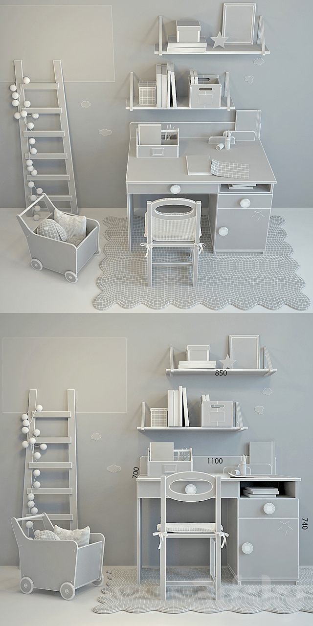 Writing-table and decor for a nursery 1 3DSMax File - thumbnail 3