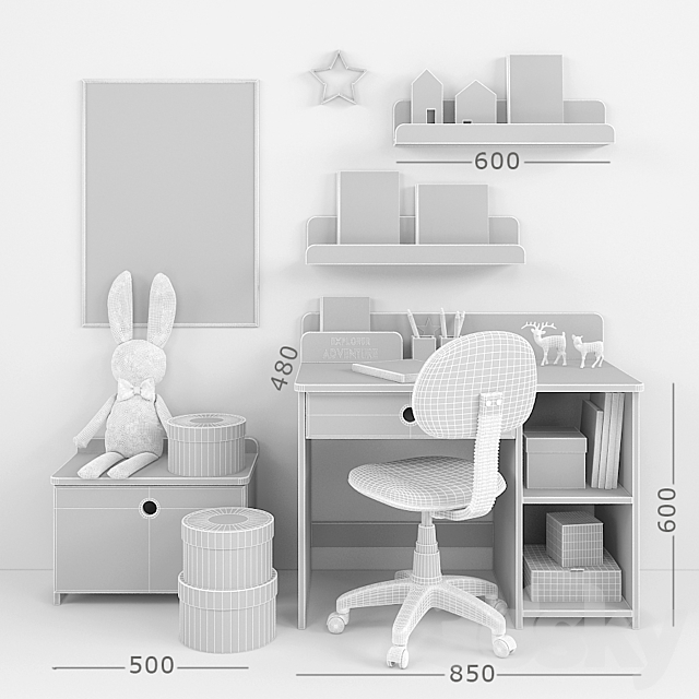 Writing-table and decor for a nursery 12 3DSMax File - thumbnail 3