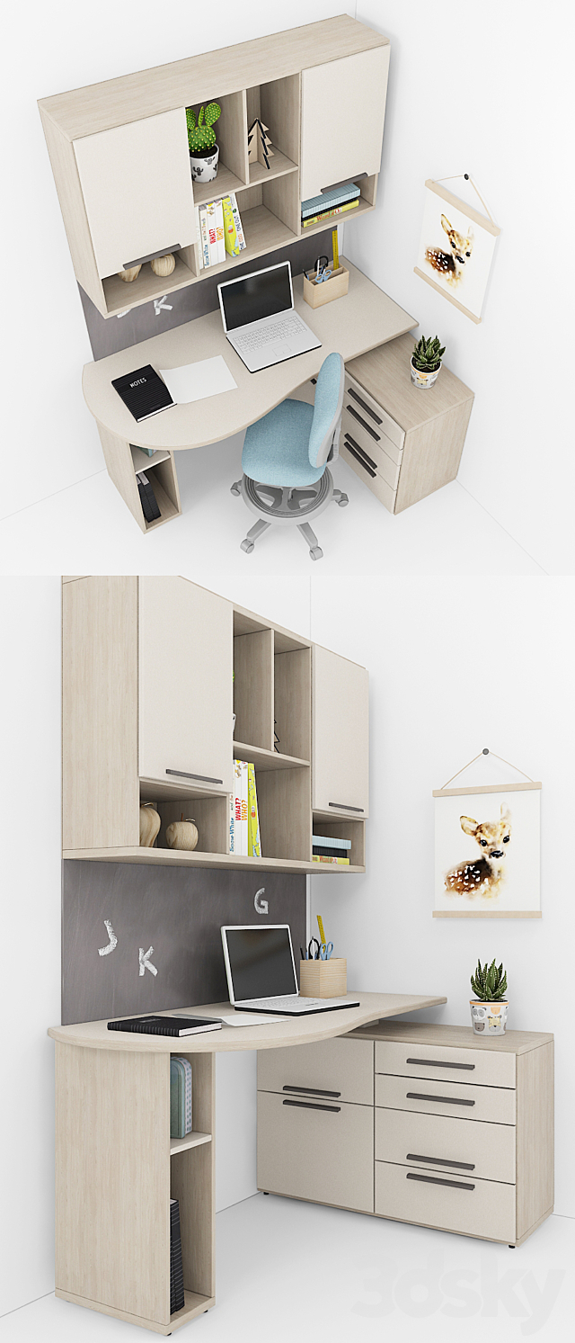 Writing-table and decor for a nursery 7 3DSMax File - thumbnail 2