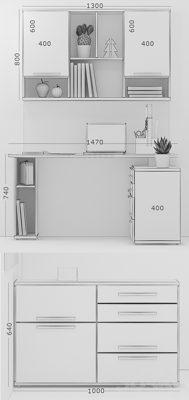 Writing-table and decor for a nursery 7 3DSMax File - thumbnail 3