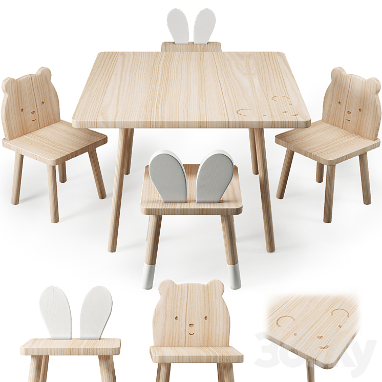 ZARA Table and Chair for Childrens 3DS Max Model - thumbnail 1