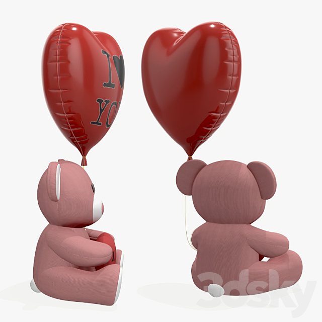 bear teddy plush toy with heart and balloon 3DS Max Model - thumbnail 2