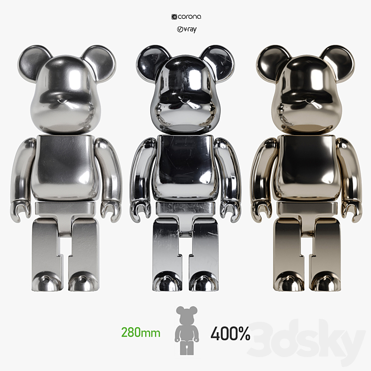 Bearbrick \/ 3Metal 3DS Max - thumbnail 1