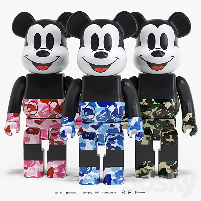 Bearbrick _ Bape ABC Camo _ Mickey Mouse 3DSMax File - thumbnail 1