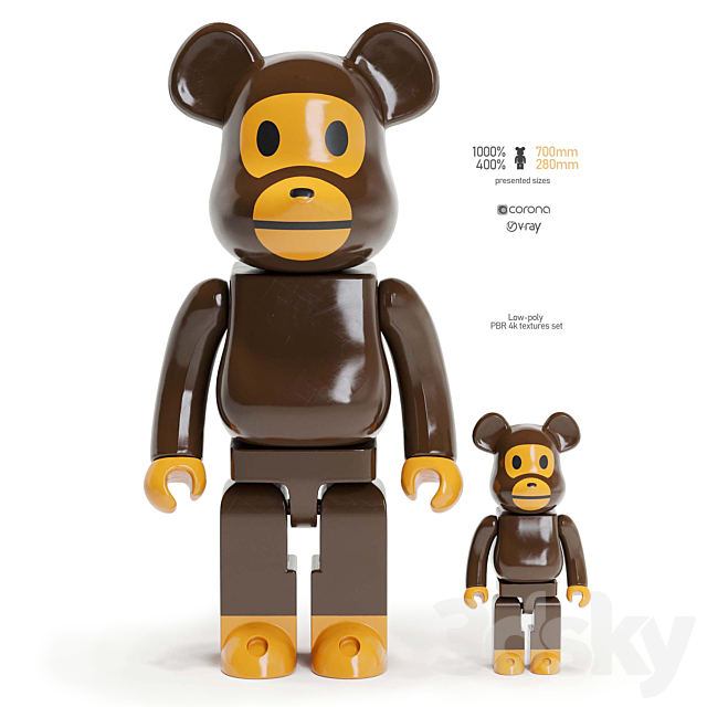 Bearbrick _ Bape Milo 3DSMax File - thumbnail 1