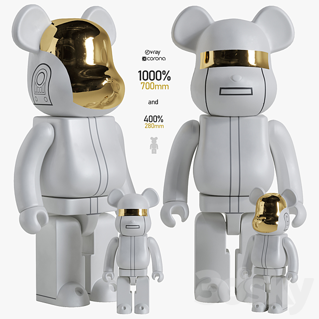 Bearbrick _ Daft Punk White Suit 3DSMax File - thumbnail 1