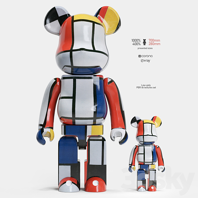 Bearbrick _ Piet Mondrian 3DSMax File - thumbnail 1