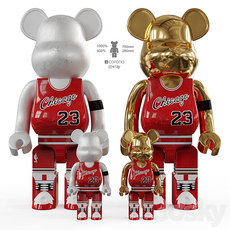 Bearbrick \/ basketball 23 Chicago Bulls 3DS Max - thumbnail 1