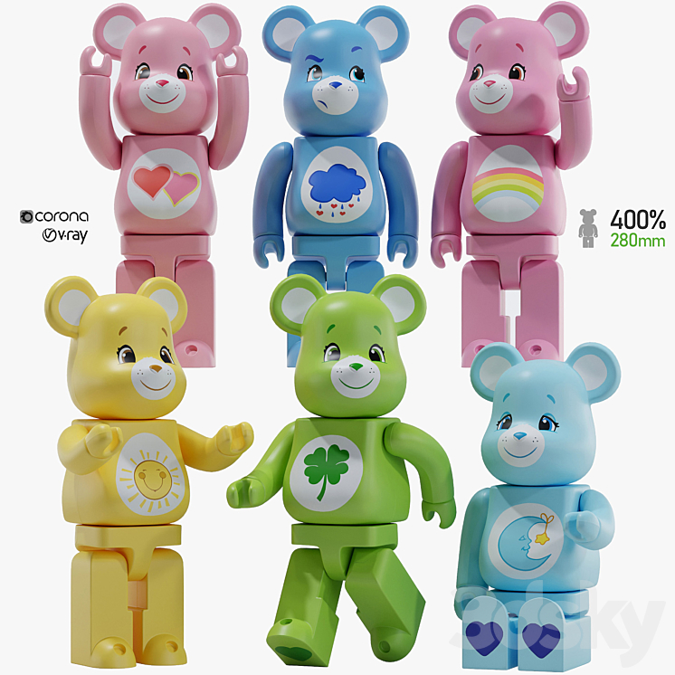 Bearbrick \/ Care bear \/ Set 3DS Max - thumbnail 1