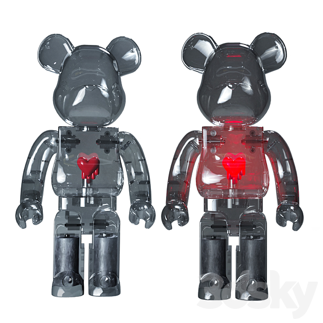 Bearbrick Emotionally Unavailable Red Heart 1000% Clear 3DSMax File - thumbnail 1