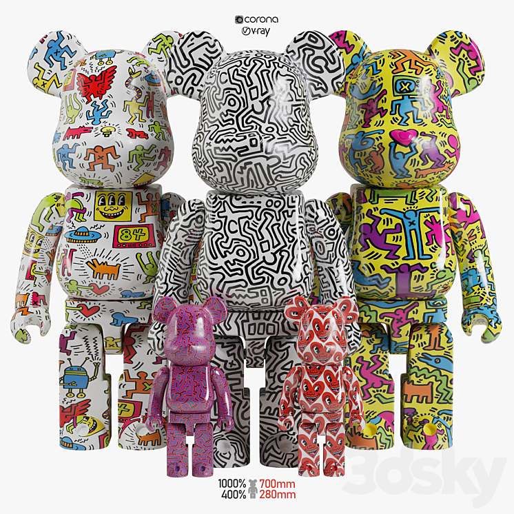 Bearbrick \/ Keith Haring 3DS Max - thumbnail 1