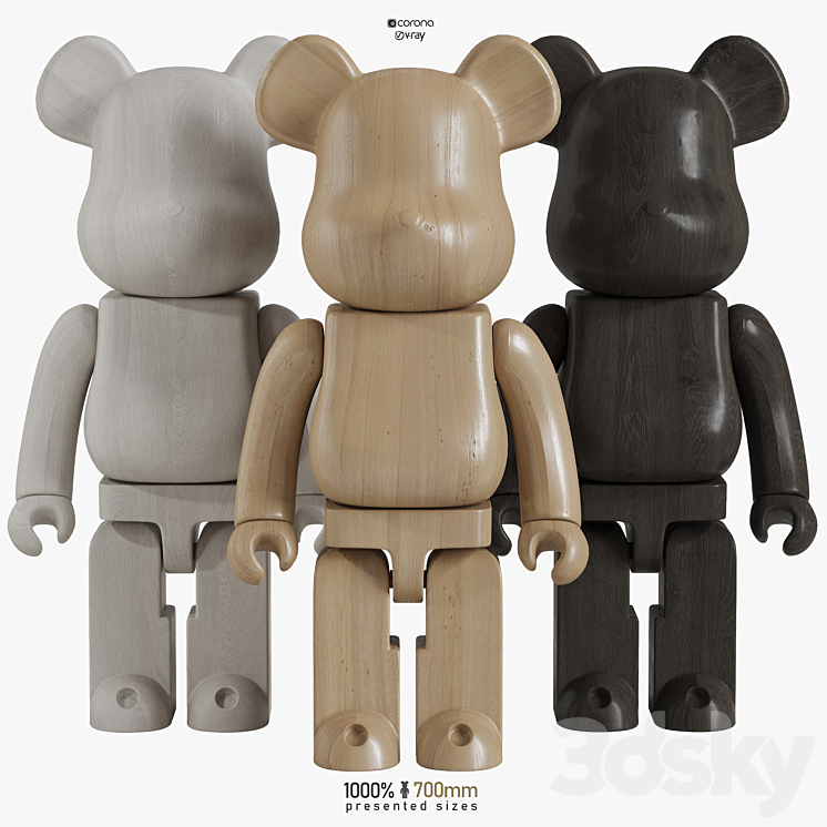 Bearbrick \/ Wood 3DS Max - thumbnail 1