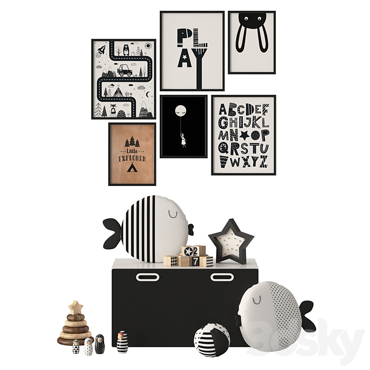 Black and white decor in the nursery Ikea Stuva 3DS Max - thumbnail 1