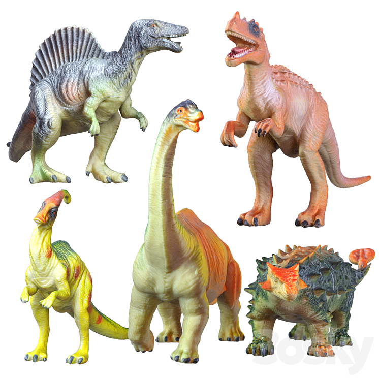 Collection of Five Dinosaur Toys 3DS Max - thumbnail 1