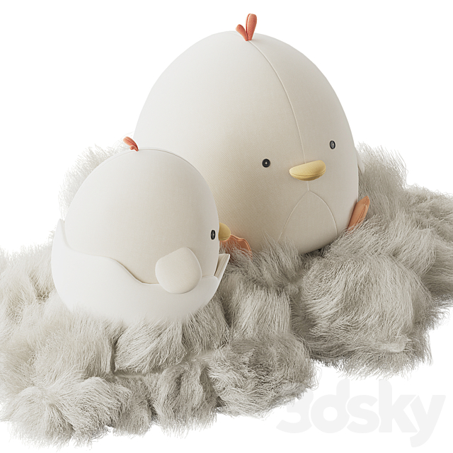 Cute plush chickens in a nest 3DS Max Model - thumbnail 2