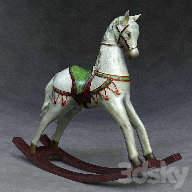 Decorative wooden rocking horse 3DS Max Model - thumbnail 2