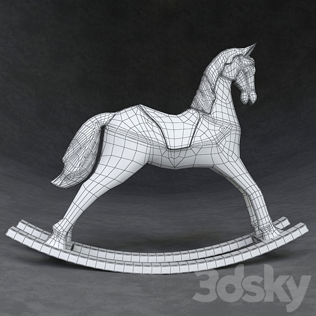 Decorative wooden rocking horse 3DS Max Model - thumbnail 3