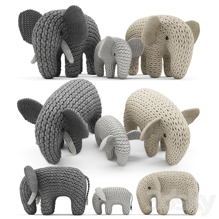 Knitted Elephants Toys 3DS Max - thumbnail 1