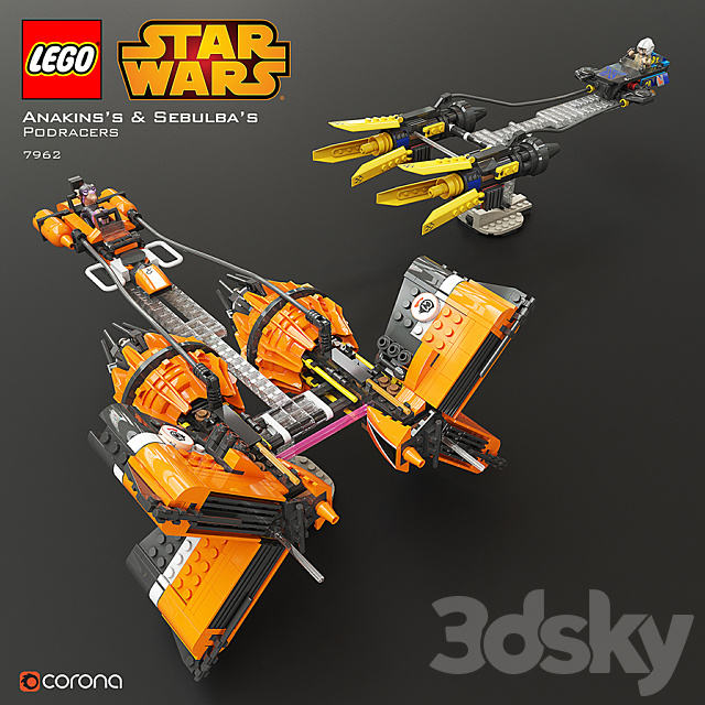 LEGO SW Anakin’s & Sebulba’s Podracers 3DSMax File - thumbnail 1