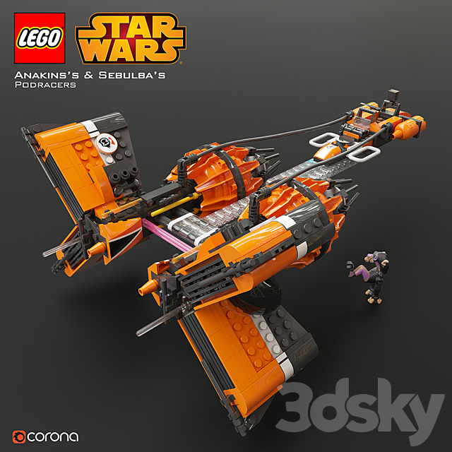 LEGO SW Anakin’s & Sebulba’s Podracers 3DSMax File - thumbnail 2