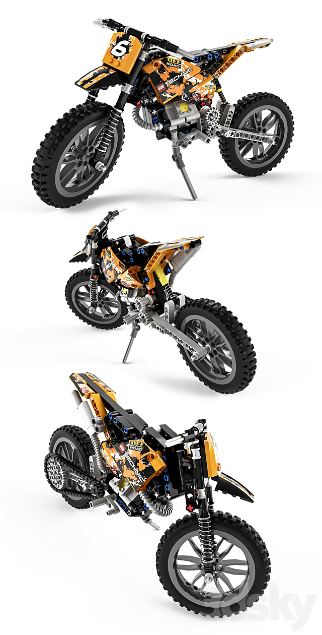 Lego Technic Moto Cross Bike 3DS Max Model - thumbnail 2