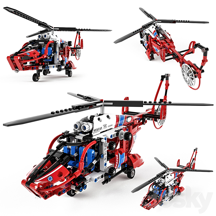 Lego Technic Rescue Helicopter 3DS Max - thumbnail 1