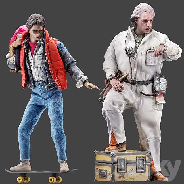 set of figures 3 Doc Brown and Marty McFly 3DS Max Model - thumbnail 2