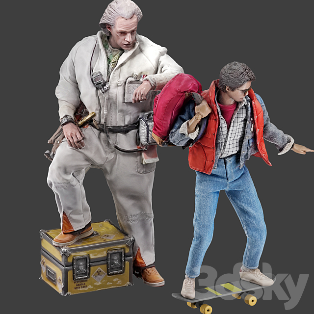 set of figures 3 Doc Brown and Marty McFly 3DS Max Model - thumbnail 3