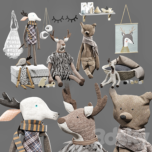 set of soft toys in scandinavian style 3DS Max Model - thumbnail 2