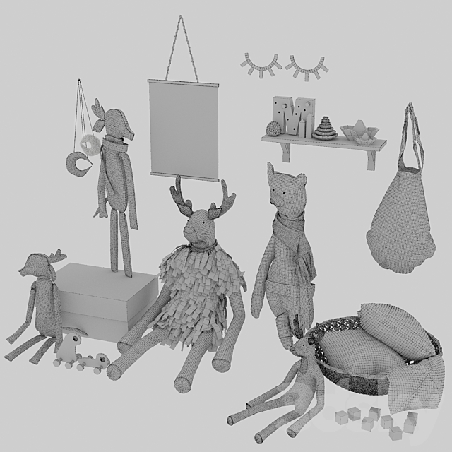 set of soft toys in scandinavian style 3DS Max Model - thumbnail 3