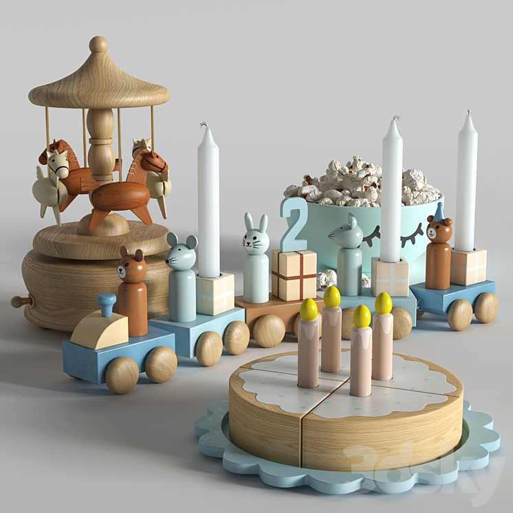 Set of toys with a cake 3DS Max - thumbnail 1