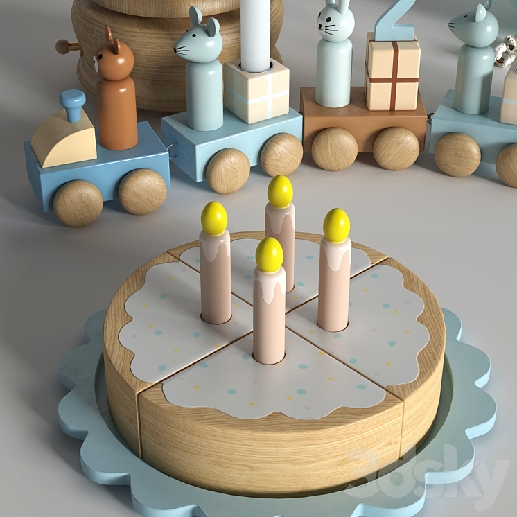 Set of toys with a cake 3DS Max - thumbnail 2