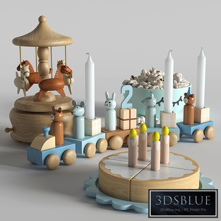 Set of toys with a cake 3DS Max - thumbnail 3