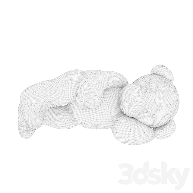 soft toy bear lies on its side 3DS Max Model - thumbnail 2