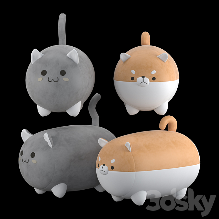 Stuffed toys cat and dog 3DS Max - thumbnail 1