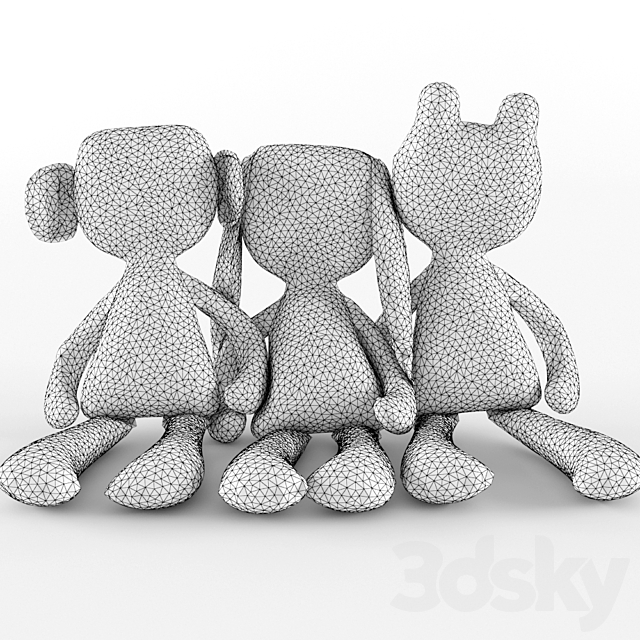 Textile toys: monkey hare frog 3DS Max Model - thumbnail 2