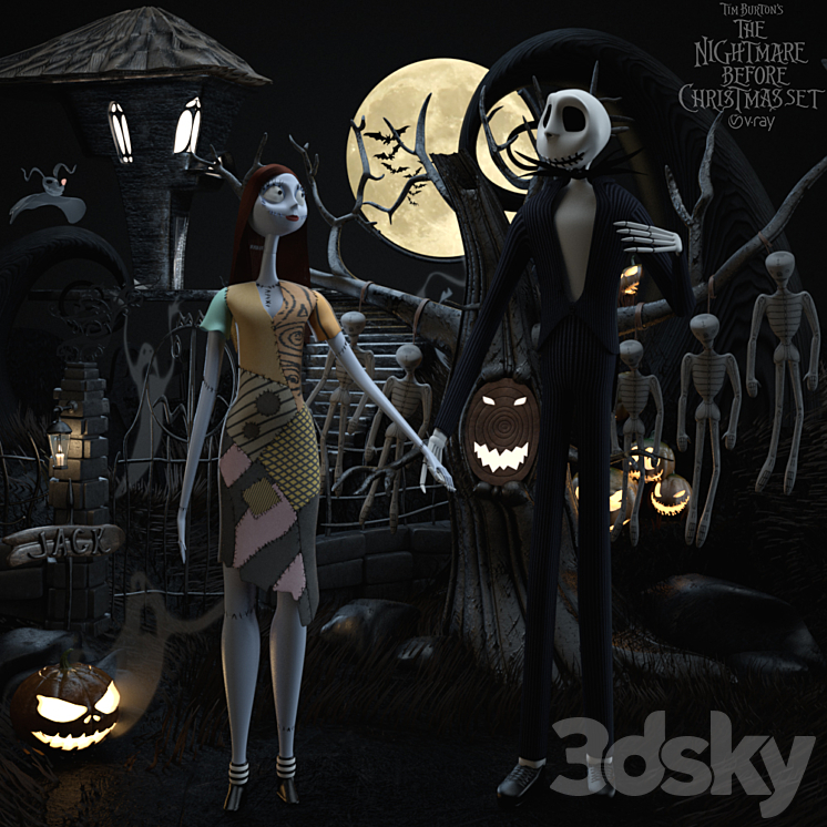 The nightmare before christmas set Sally & Jack 3DS Max - thumbnail 1