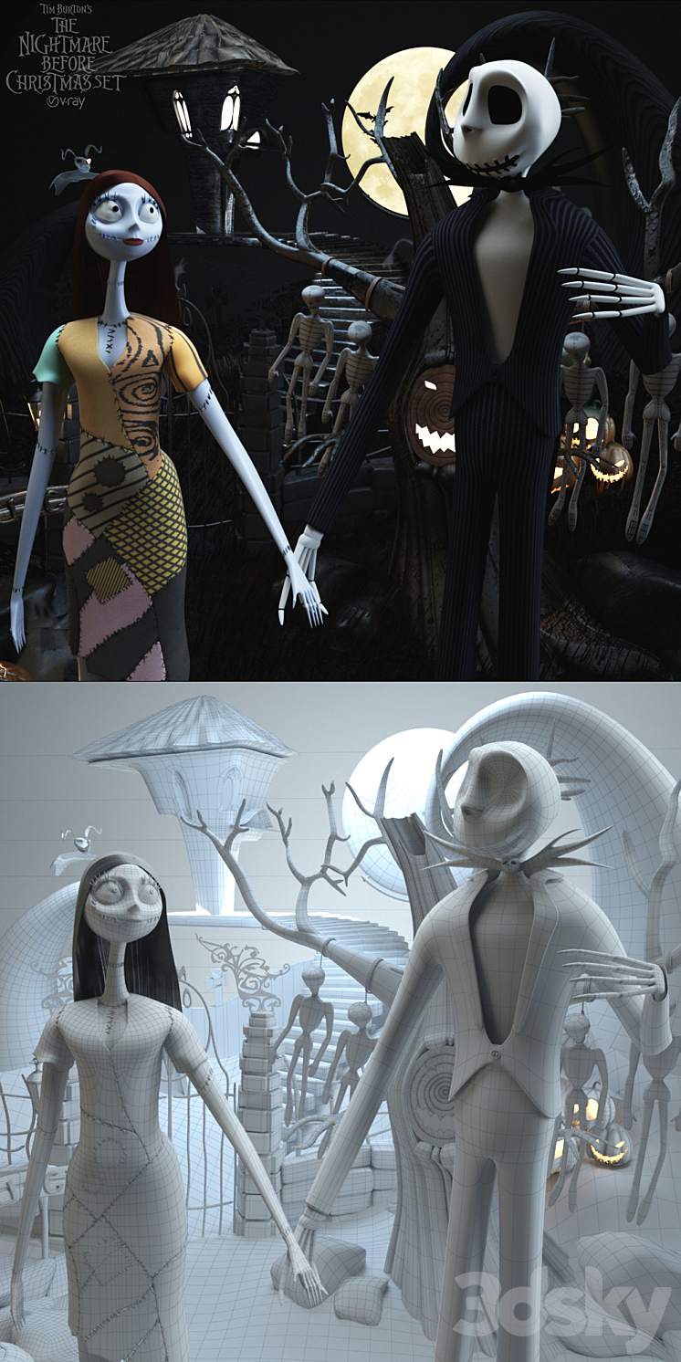 The nightmare before christmas set Sally & Jack 3DS Max - thumbnail 2