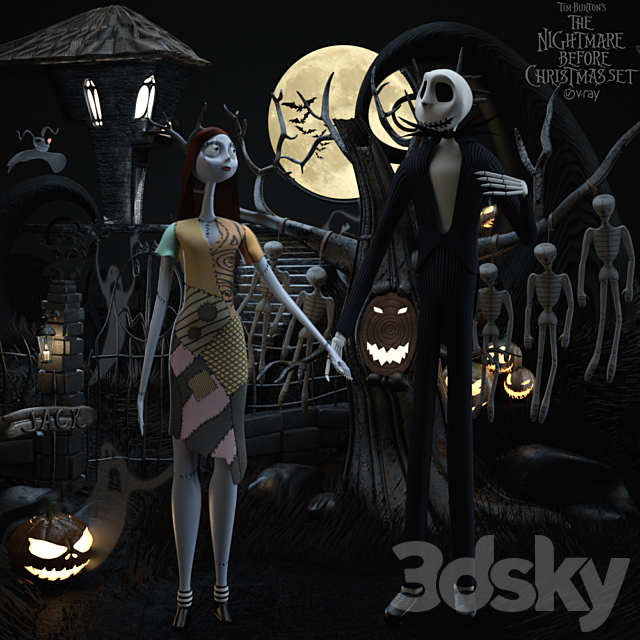 The nightmare before christmas set Sally & Jack 3DSMax File - thumbnail 1