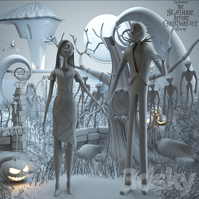 The nightmare before christmas set Sally & Jack 3DSMax File - thumbnail 3