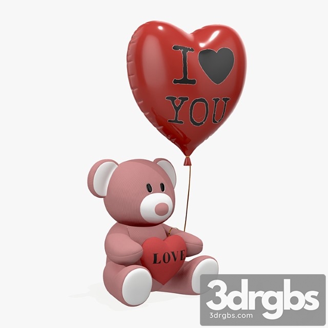 Toy Bear Teddy Plush Toy with Heart and Balloon 3dsmax Download - thumbnail 1