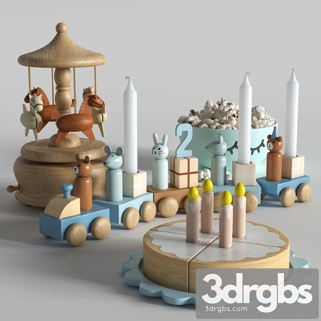 Toy Set of Toys with A Cake 3dsmax Download - thumbnail 1