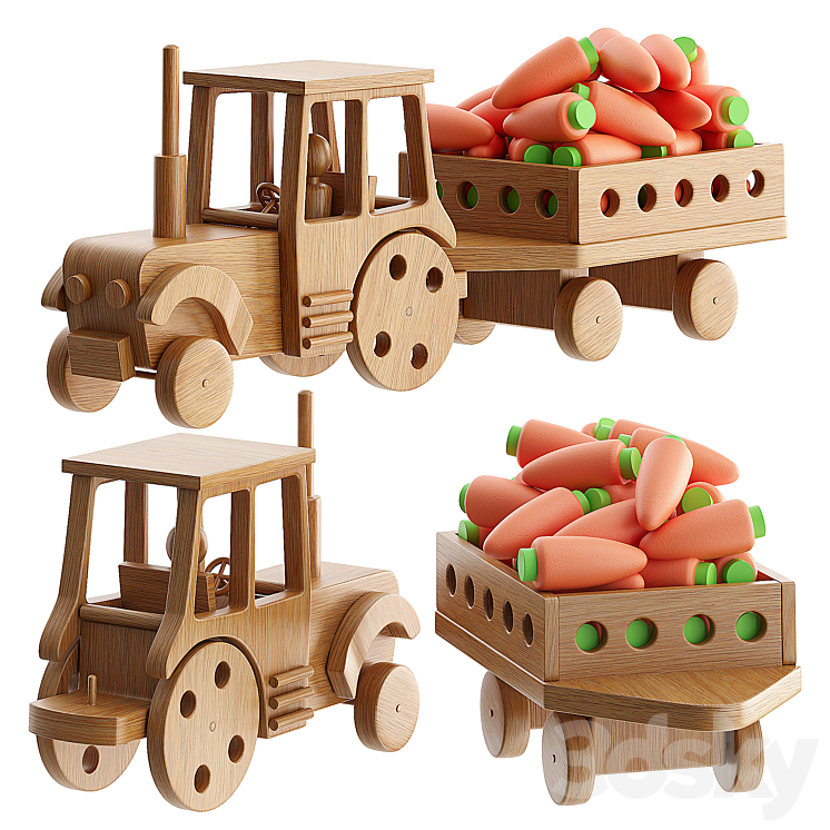 Tractor with Trailer 3DS Max Model - thumbnail 1